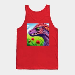 Cute Purple and Pink Baby Dragon in Flowers Tank Top